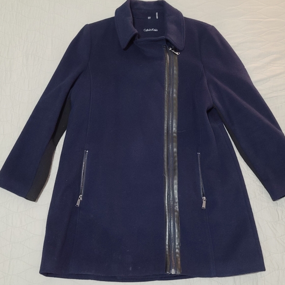 Calvin Klein Jackets & Blazers - Women's Calvin Klein Asymmetrical Wool Coat - Blue, Size XL